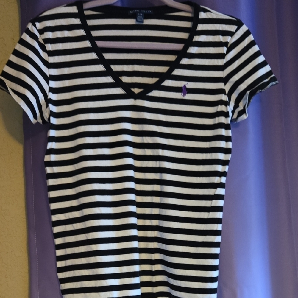 Ralph Lauren Black and White Striped Women's Top